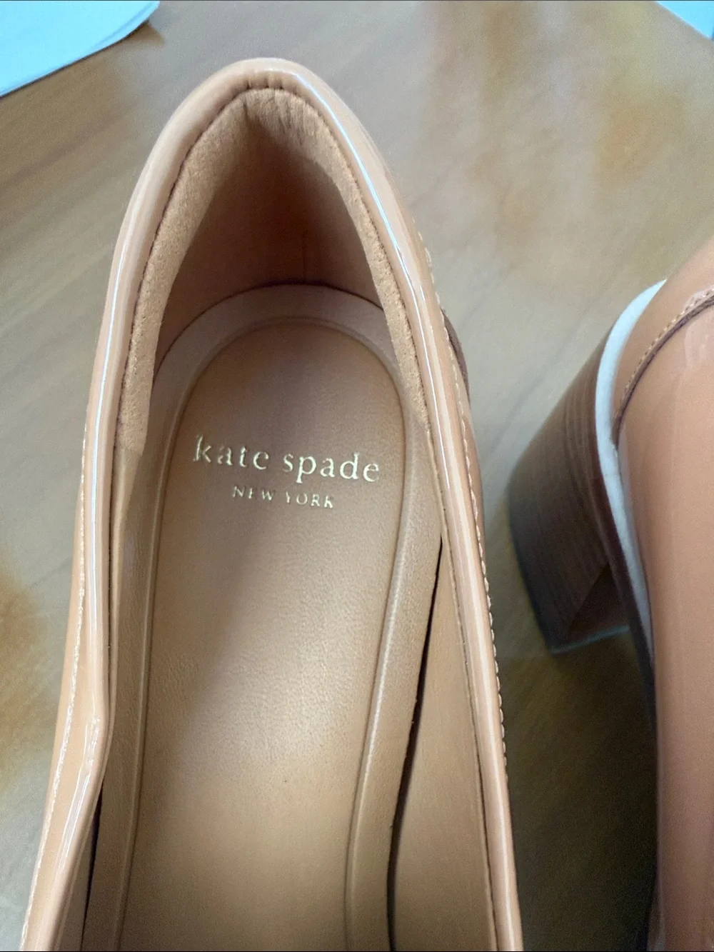 kate spade Patent Peach Bow Block-Heel Loafers